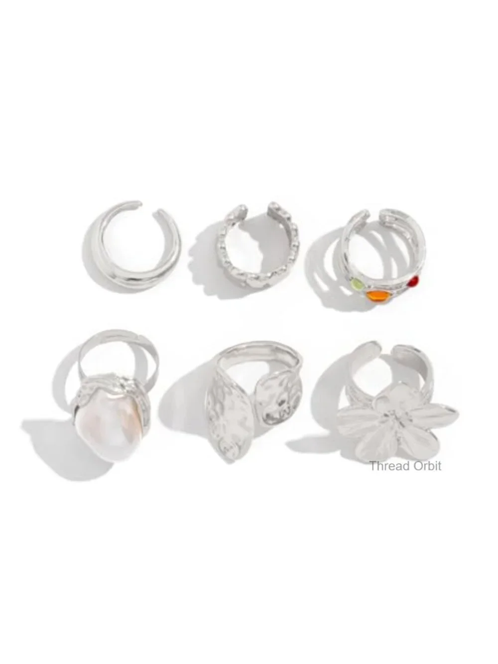 6pcs Flower Baroque Pearl Gold Rings Set Dainty Stackable Adjustable Boho